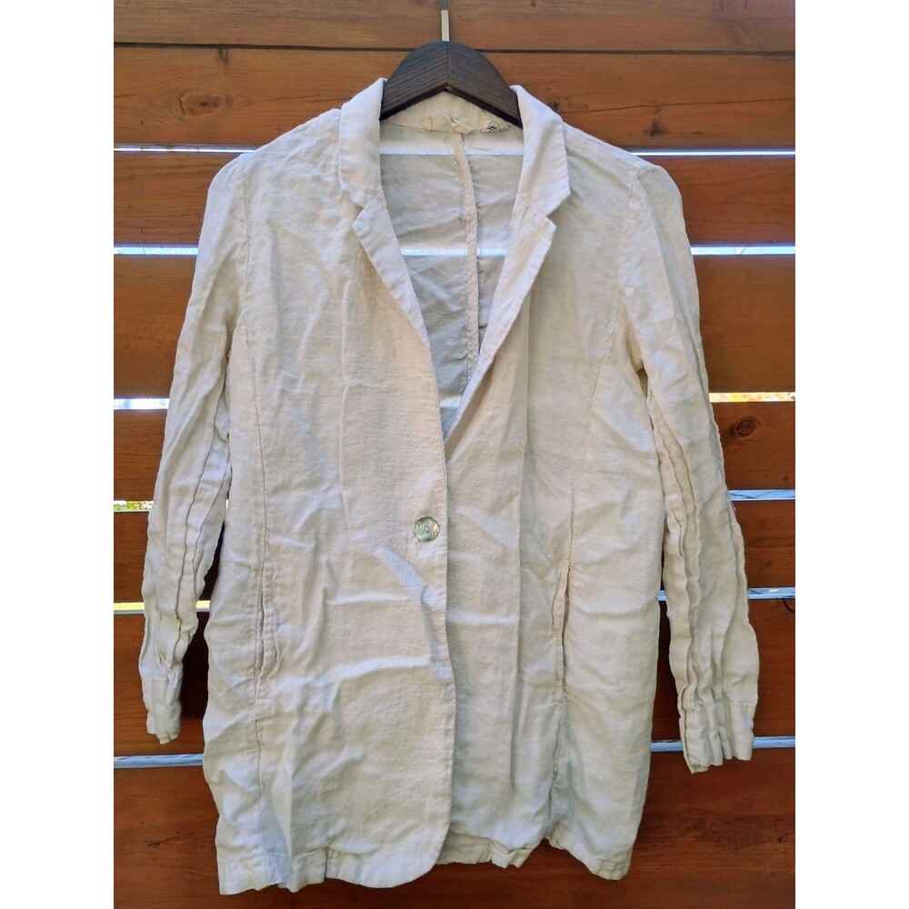 Christian Siriano Linen Blazer Sz Medium Biege Minimalist Tailored Relaxed